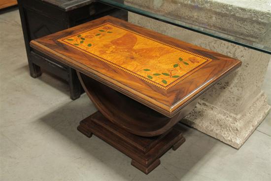 Appraisal: LOW TABLE Mahogany veneered low table with butterfly floral and