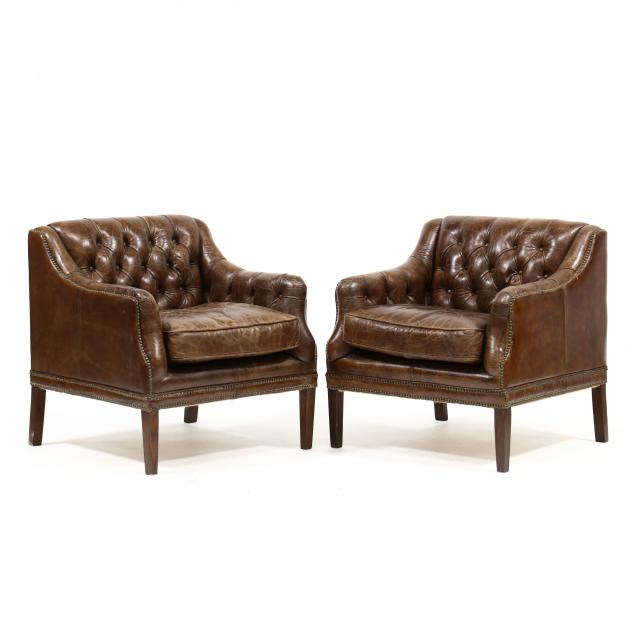 Appraisal: PAIR OF TUFTED LEATHER CLUB CHAIRS Late th century distressed