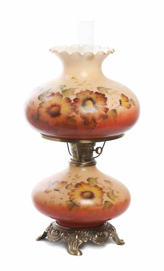 Appraisal: A Victorian Painted Glass Oil Lamp having floral decoration atop