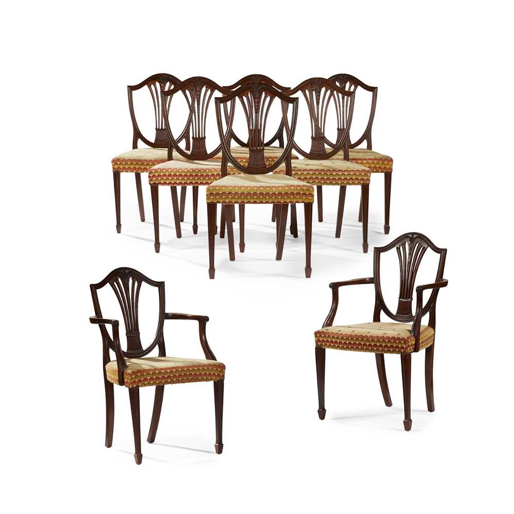 Appraisal: SET OF EIGHT GEORGIAN STYLE SHIELD-BACK MAHOGANY DINING CHAIRS TH