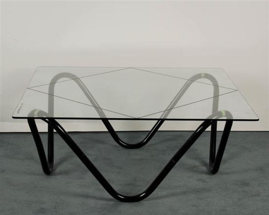 Appraisal: Polardesign Glass-top Table Memphis-style with signed glass top and black