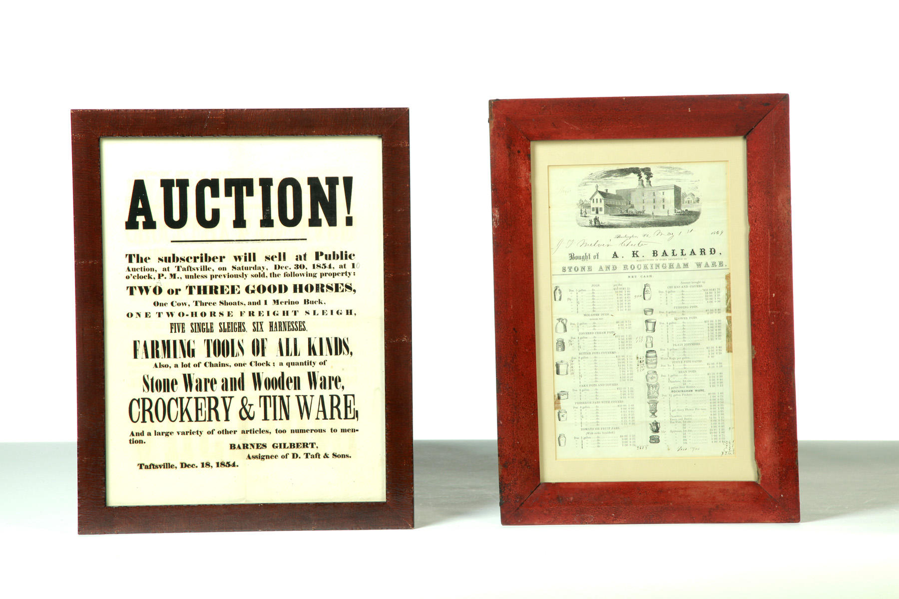 Appraisal: TWO FRAMED ADVERTISEMENTS American rd quarter- th century A K