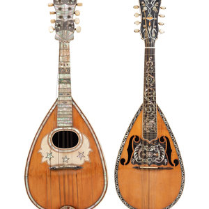 Appraisal: Two Inlaid Wood Mandolins th th Century Length of longest