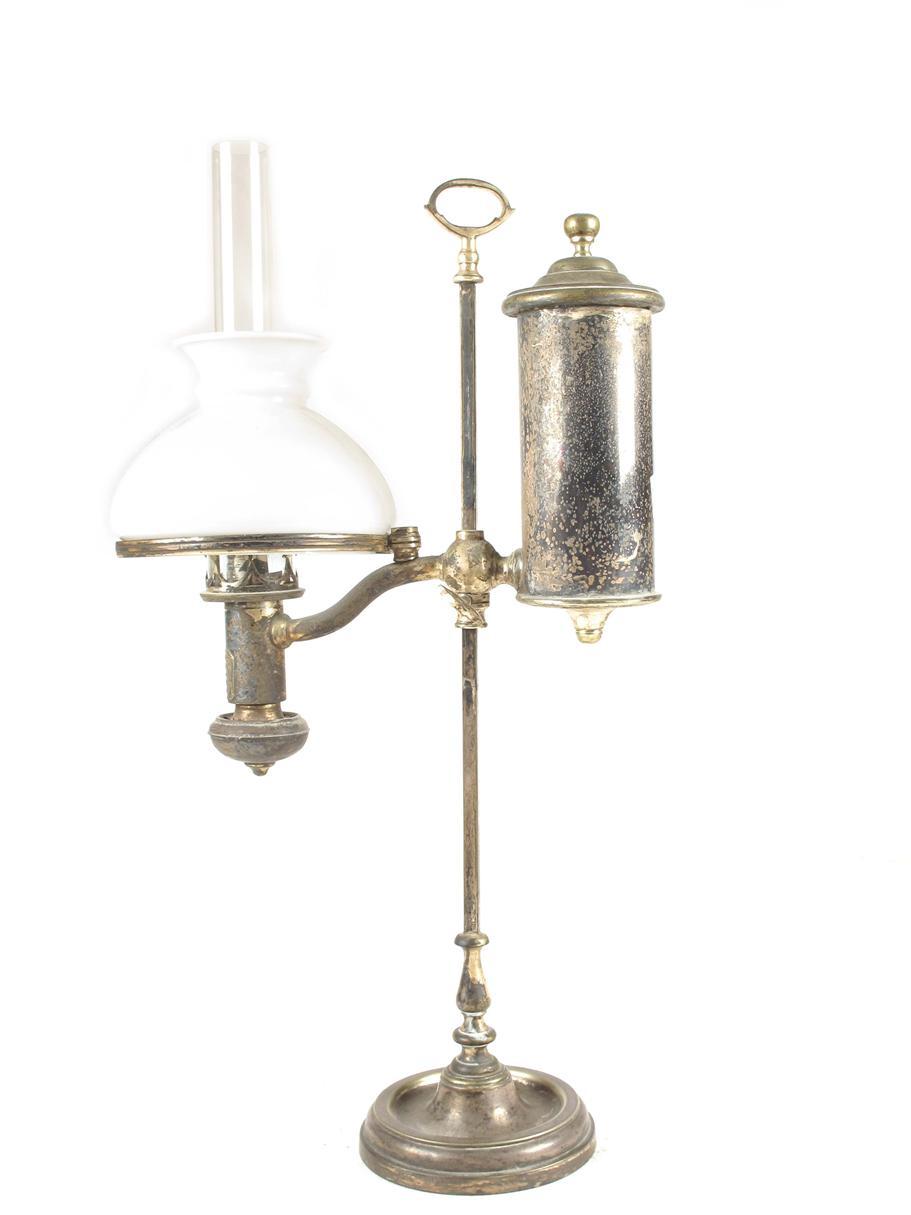 Appraisal: A late Victorian Queen s pattern nickel plated table lamp