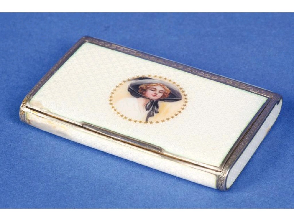 Appraisal: A CONTINENTAL SILVER AND CREAM ENAMEL BOX the hinged cover