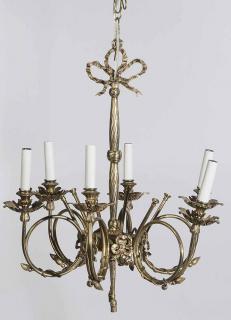 Appraisal: Brass Six Light Chandelier comprised of decorative French Horn elements