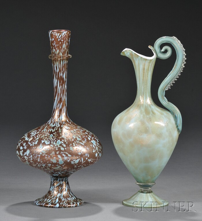 Appraisal: Venetian Glass Ewer and Vase Decorated blown art glass Italy