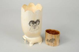 Appraisal: Two Inuit Scrimshaw Walrus Ivory Containers Two Inuit scrimshaw walrus