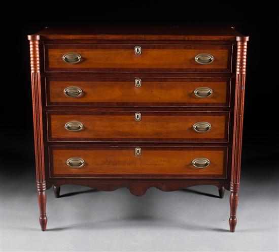 Appraisal: Federal mahogany and maple four-drawer chest North Shore Massachusetts circa