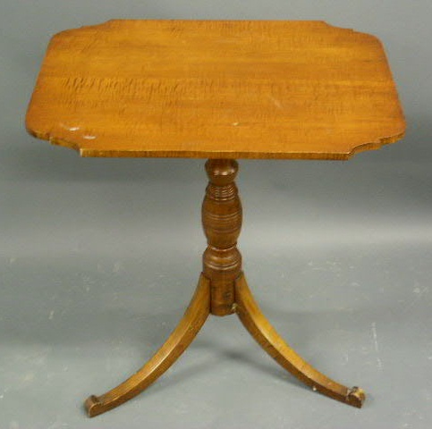 Appraisal: New England tiger maple candlestand with a rectangular tilt-top h