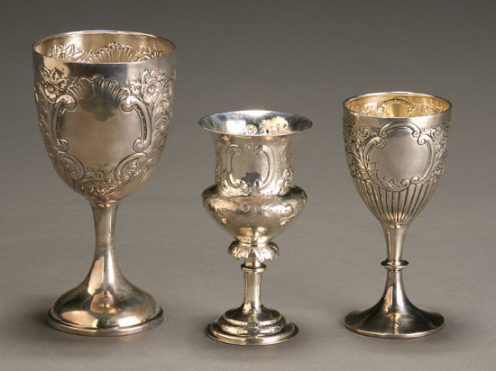 Appraisal: Three Victorian-Edward VII Silver Wine Goblets The first George Unite