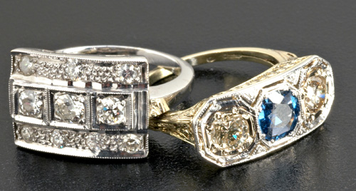 Appraisal: Two Art Deco diamond rings k wg and wg-topped yg