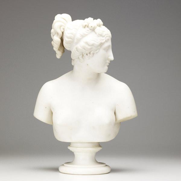 Appraisal: ITALIAN MARBLE Female bust on pedestal marked Galleria Lapini Firenze