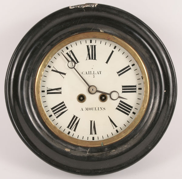 Appraisal: Caillat French wall clock enamel glass face under brass ring