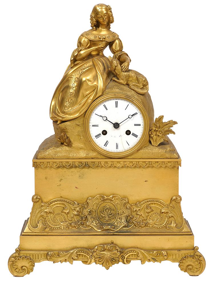 Appraisal: French Dore Bronze Mantle Clock Unusual French dore bronze mantle