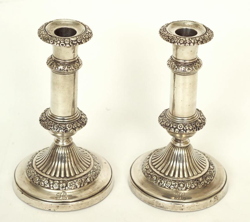 Appraisal: PAIR OF GEORGE IV EXTENDING SILVER CANDLESTICKS JOHN AND THOMAS