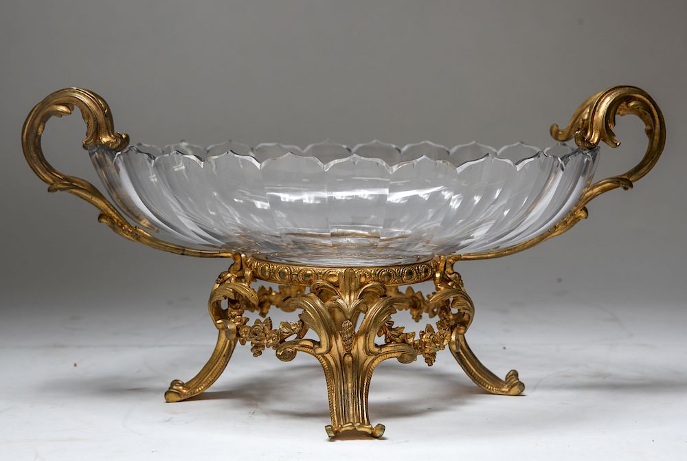 Appraisal: Rococo Manner Centerpiece Bowl Gilt Bronze Glass Rococo manner centerpiece