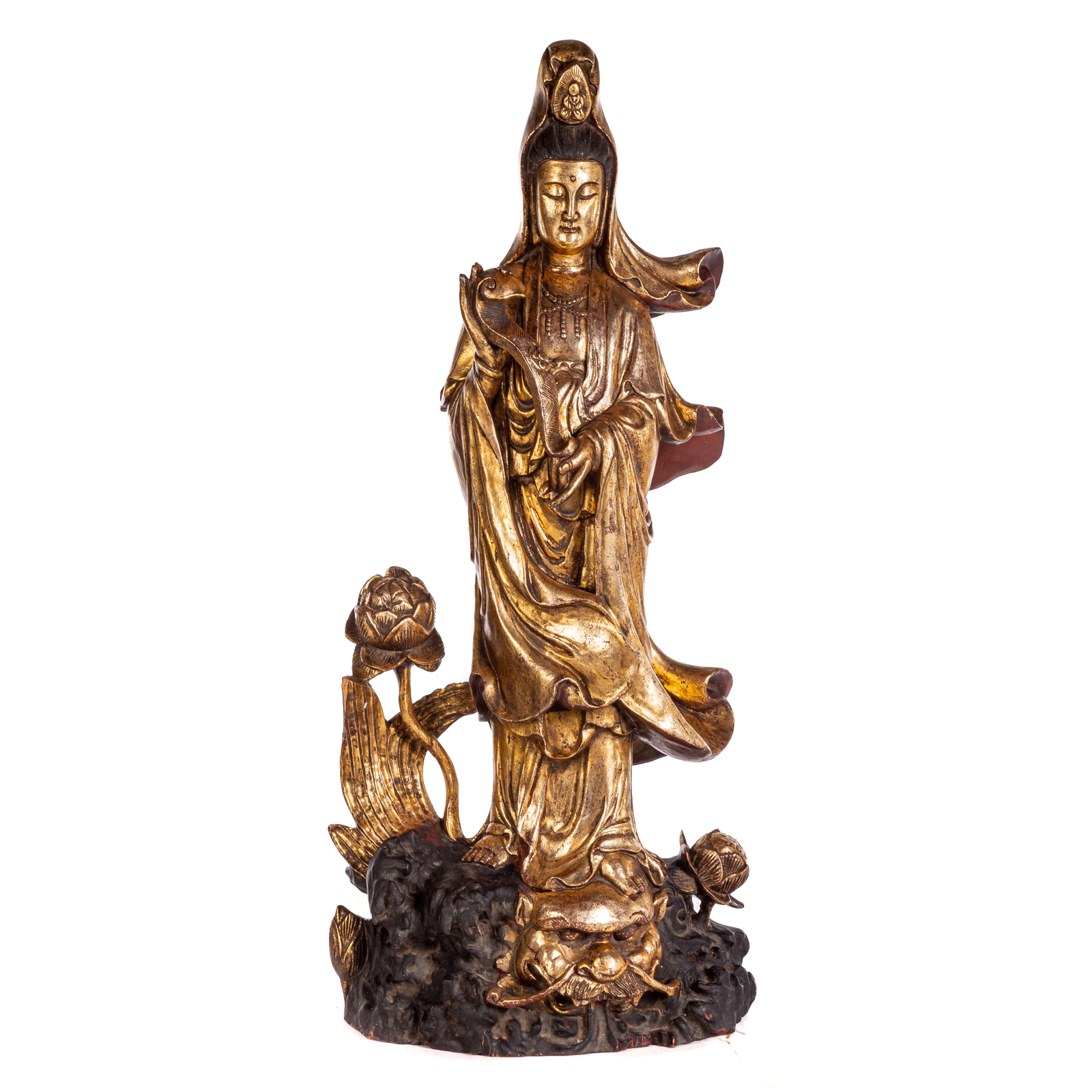 Appraisal: LARGE CHINESE CARVED GILDED WOOD QUAN YIN th century standing