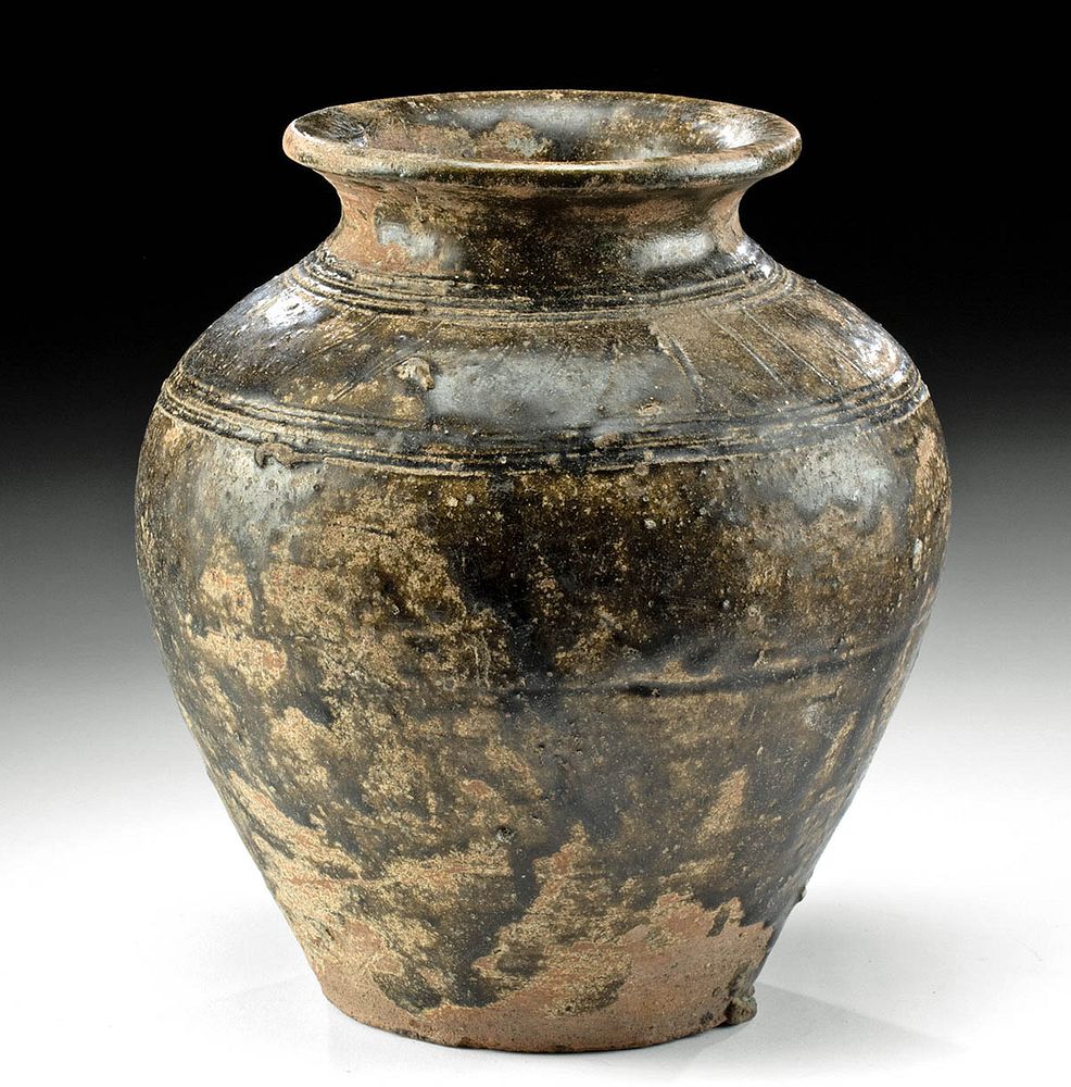 Appraisal: th C Thai Sawankhalok Glazed Brownware Jar First Time At