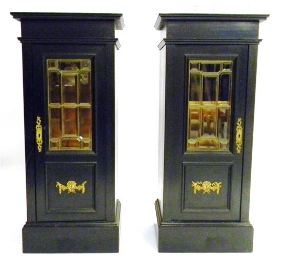 Appraisal: Pair ebonized cabinets beveled glass panels in doors '' h