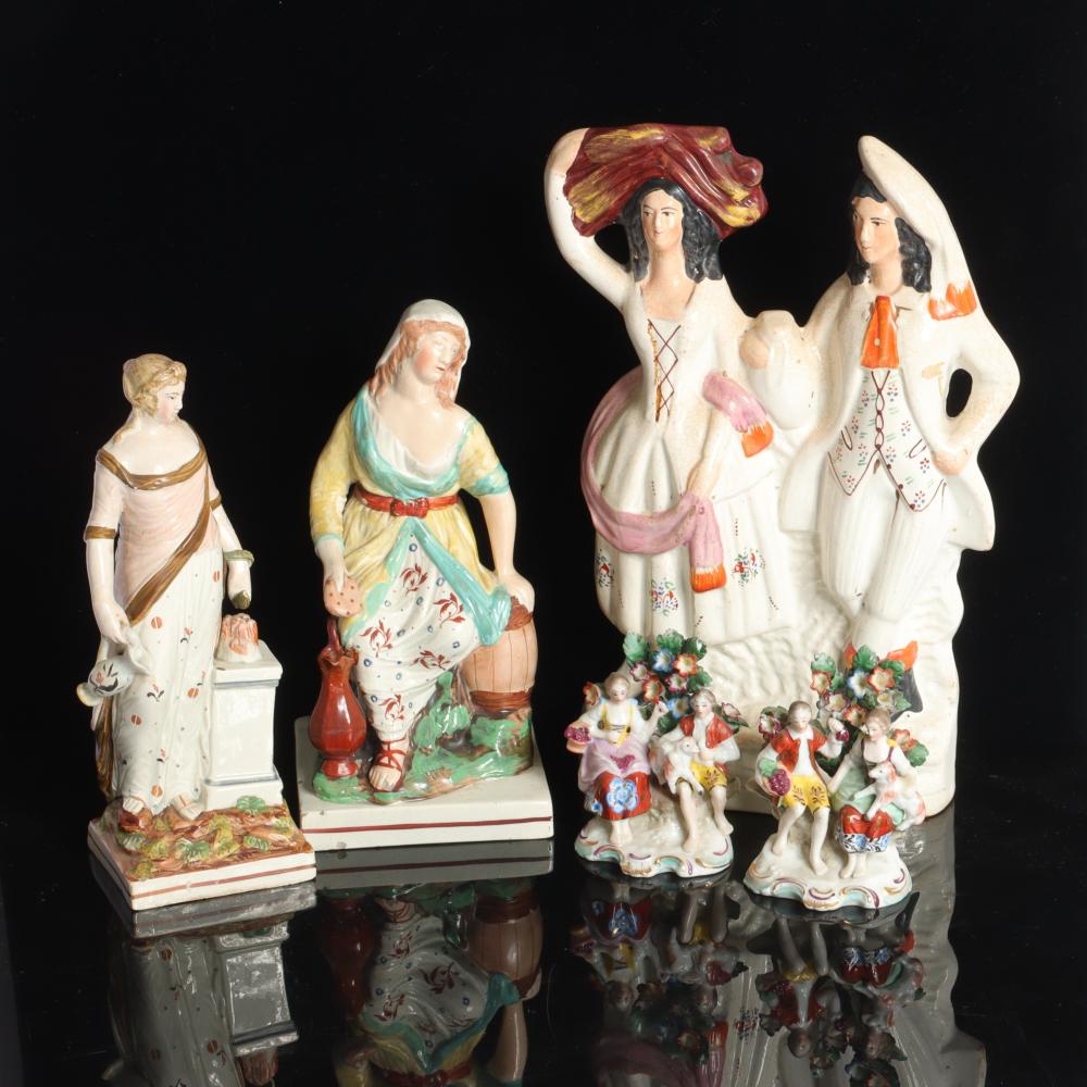 Appraisal: FIVE ANTIQUE ENGLISH STAFFORDSHIRE FIGURES TH CENTURY H TALLEST Five