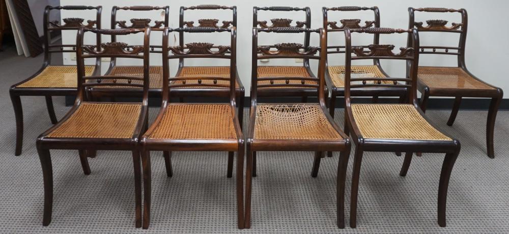 Appraisal: Set of Ten Regency Carved Rosewood and Caned Seat Dining