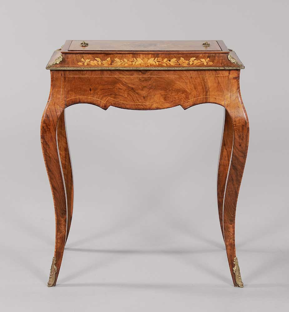 Appraisal: Burlwood and Marquetry-Inlaid Lidded Planter French th century removable top