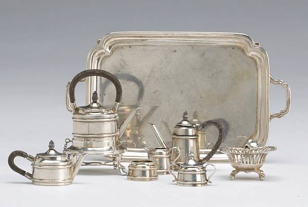 Appraisal: A sterling hand made miniature tea and coffee set with