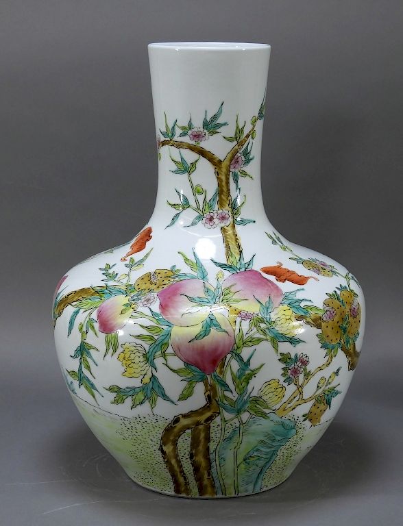 Appraisal: Chinese Porcelain Famille Rose Peach Vase China th- th century