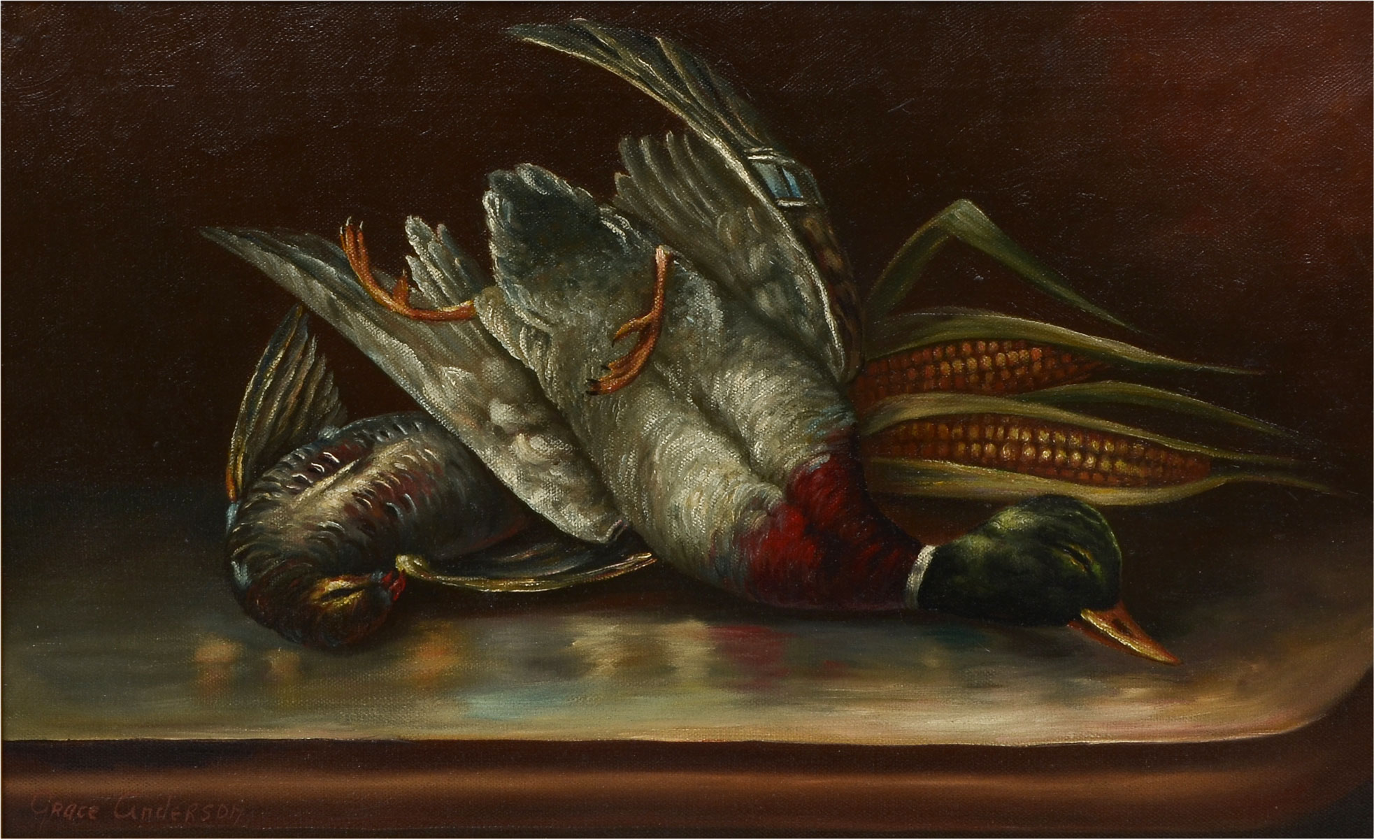 Appraisal: GRACE ANDERSON STILL LIFE PAINTING WITH DUCK QUAIL AND CORN