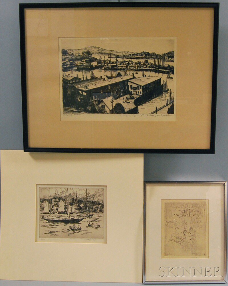 Appraisal: Three Etchings Gifford Beal American - Newport Harbor signed Gifford