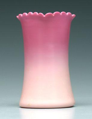 Appraisal: Peachblow celery vase squared scalloped rim - in Minor surface