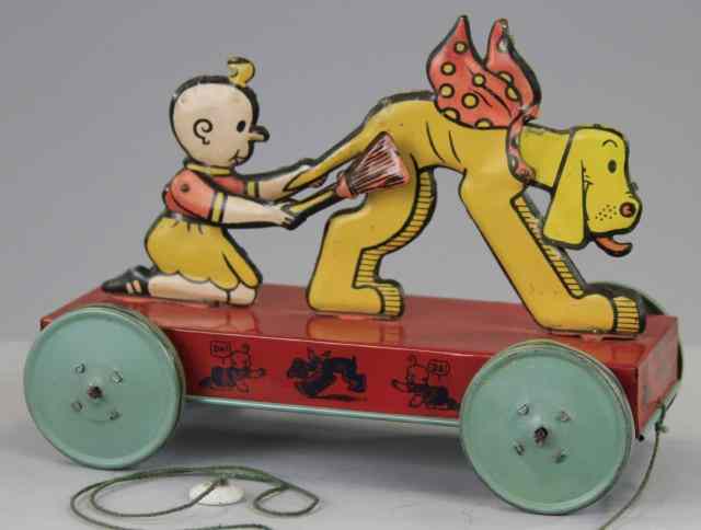 Appraisal: BUTTERCUP 'N SPARE RIBS PUSH TOY Nifty lithographed tin articulated