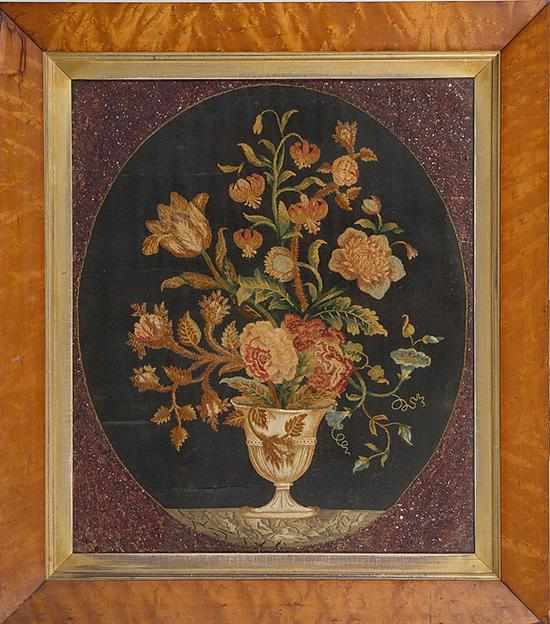 Appraisal: Fine British embroidered silk needlework floral study dated elaborately stitched