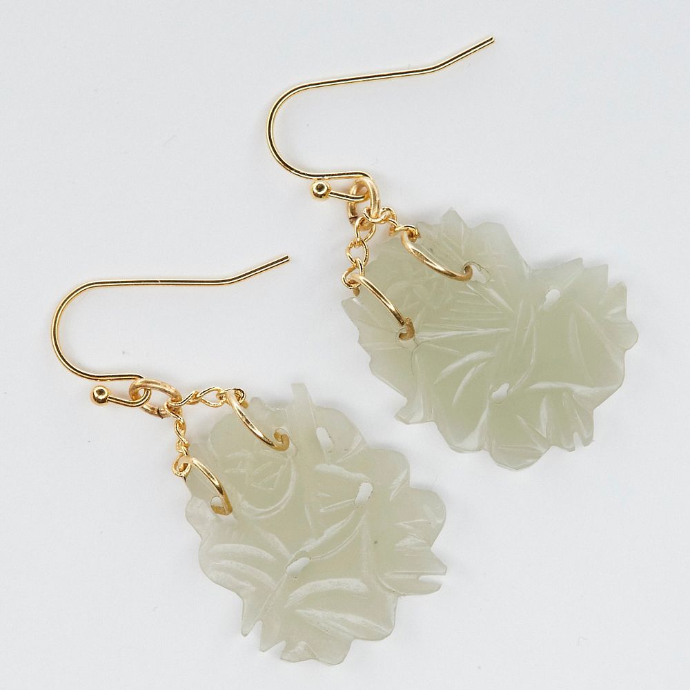 Appraisal: Pair of Chinese Jade and Gold Earrings Pair of handmade