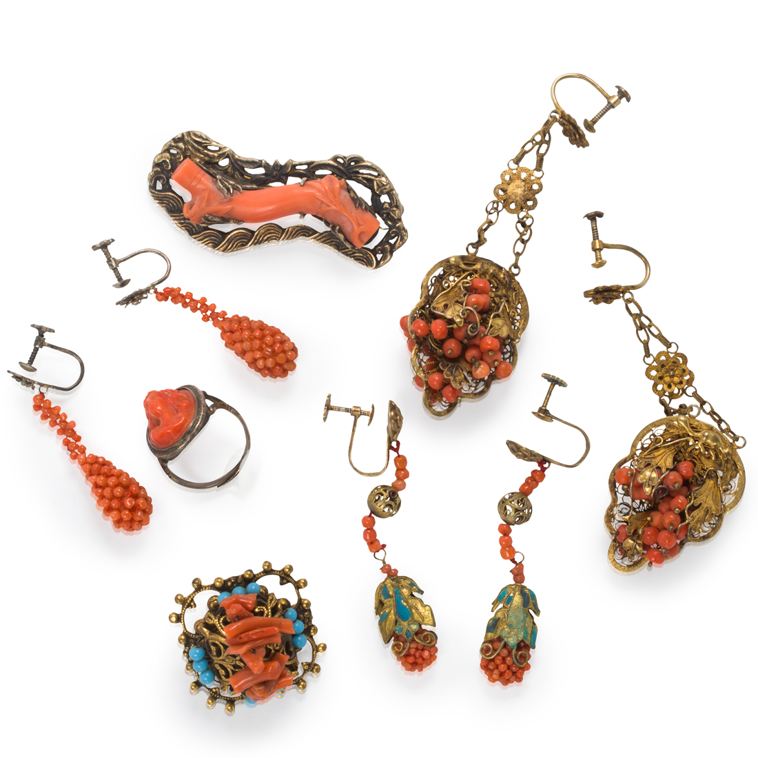 Appraisal: COLLECTION OF CHINESE RED CORAL JEWELRY ITEMS Collection of Chinese