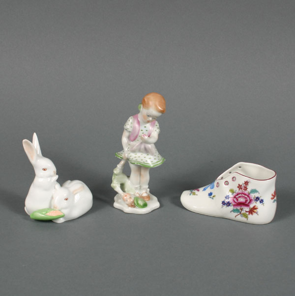 Appraisal: Three Herend articles including a hand painted porcelain girl with