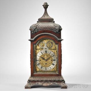 Appraisal: J E Caldwell Dual-chime Library Clock England Gothic-inspired carved pagoda-top