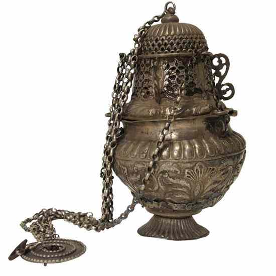 Appraisal: A Rare Indo-Portuguese Silver Repouss Thurible th th century suspended