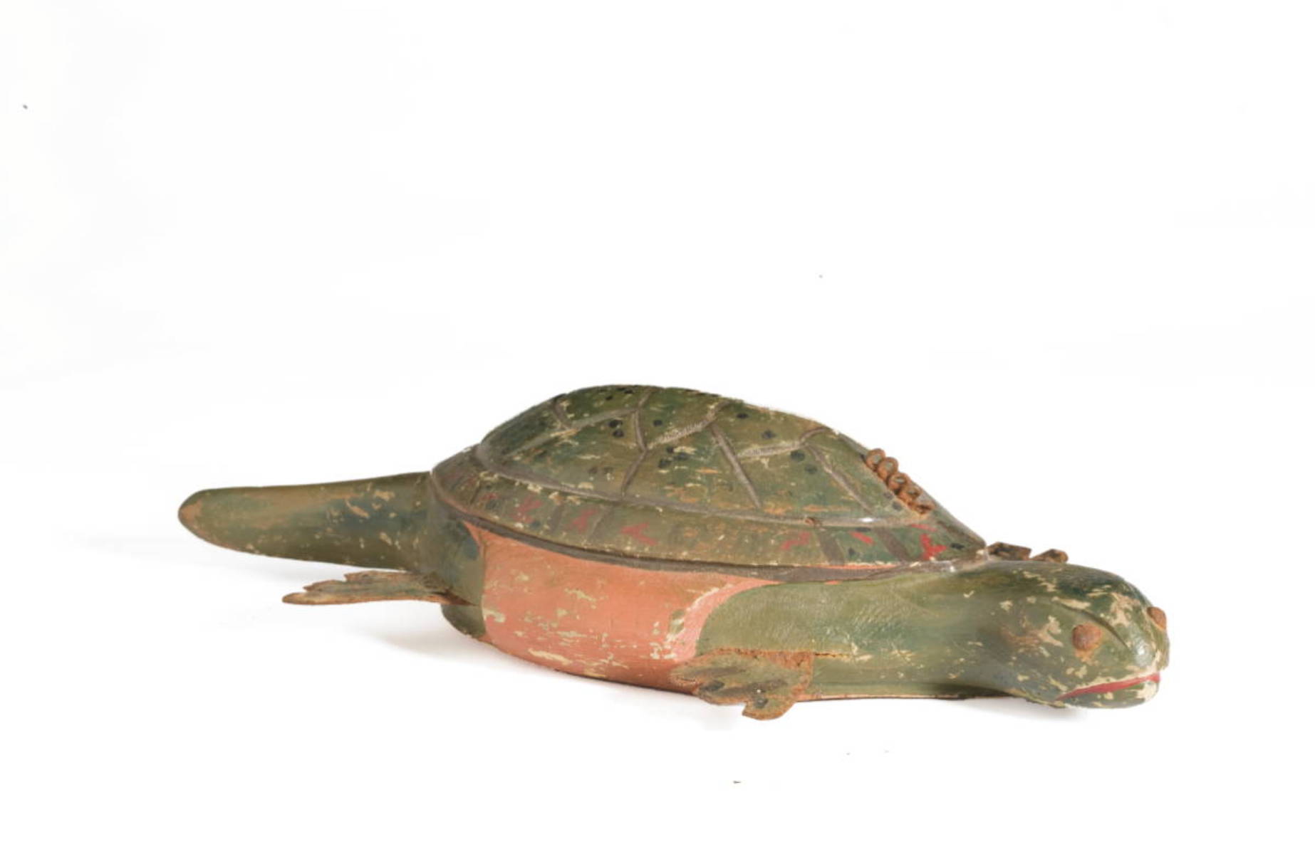 Appraisal: AMERICAN FOLK ART CARVED AND PAINTED TURTLE DECOY Length inches