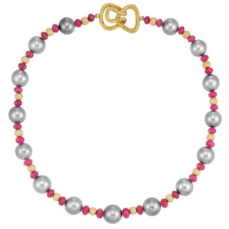 Appraisal: Gray Cultured Pearl Ruby and Gold Bead Necklace Estimate -