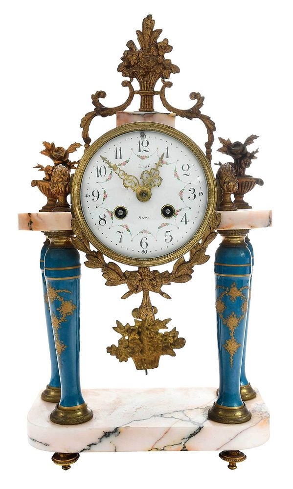 Appraisal: Louis XVI Style Gilt Bronze Portico Clock French th century