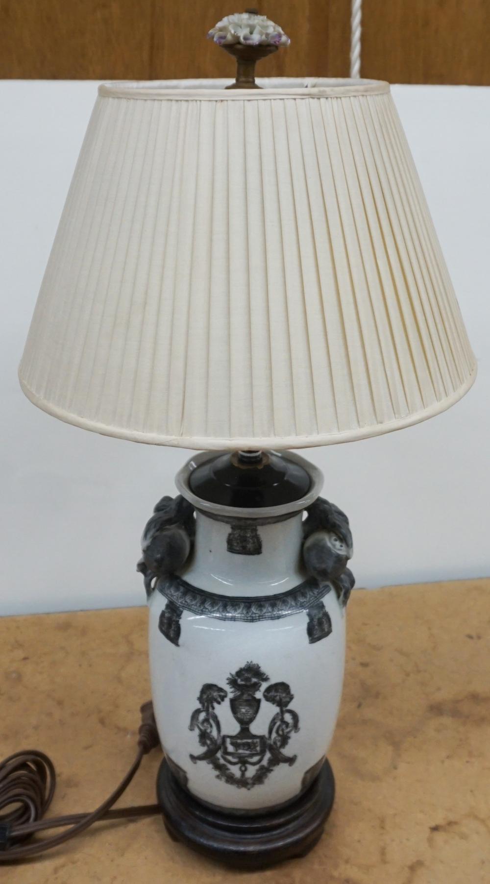 Appraisal: Chinese Black and White Crackleware Vase Mounted as Lamp H