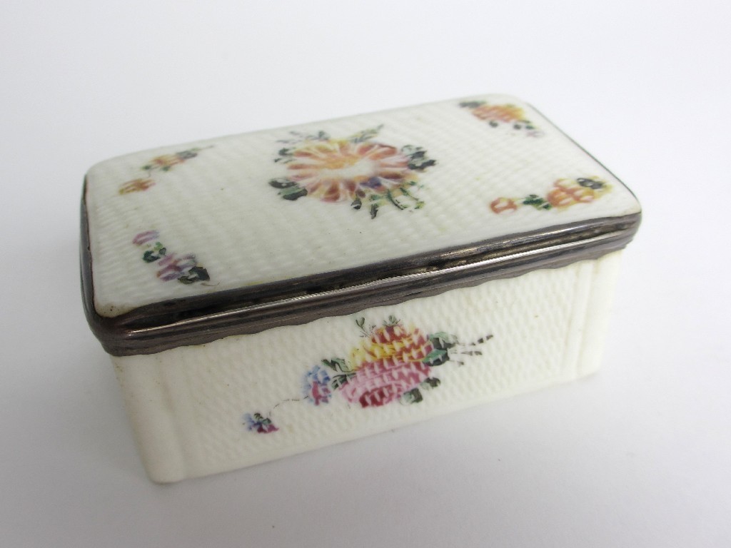 Appraisal: A French porcelain patch box painted with flowers cm wide