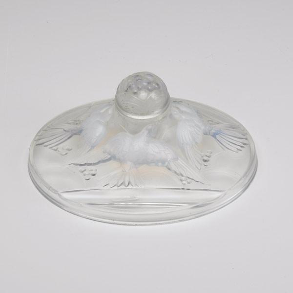 Appraisal: FRENCH ART GLASS Verly inkwell decorated with opalescent birds x