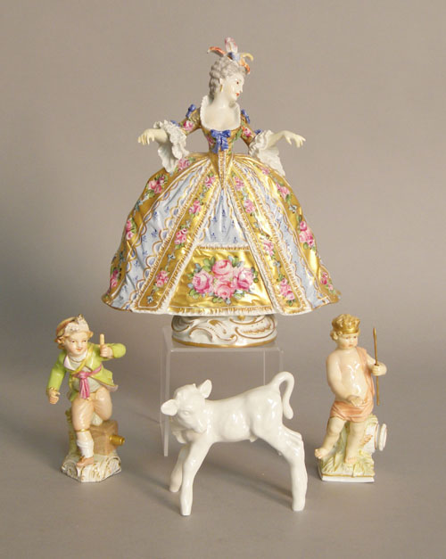 Appraisal: Three KPM porcelain figures together with a Meissen figure of