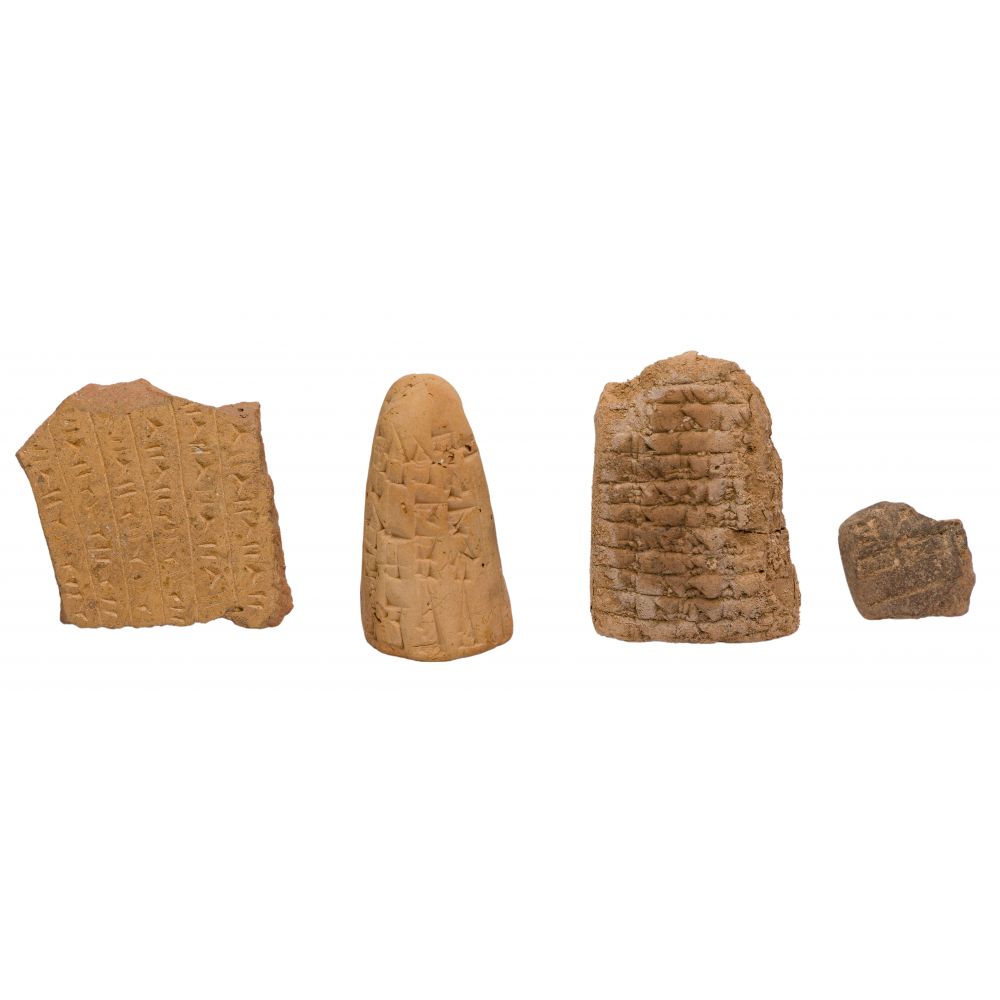 Appraisal: BABYLONIAN MESOPOTAMIAN STYLE ARTIFACT ASSORTMENT terracotta items including foundation cone