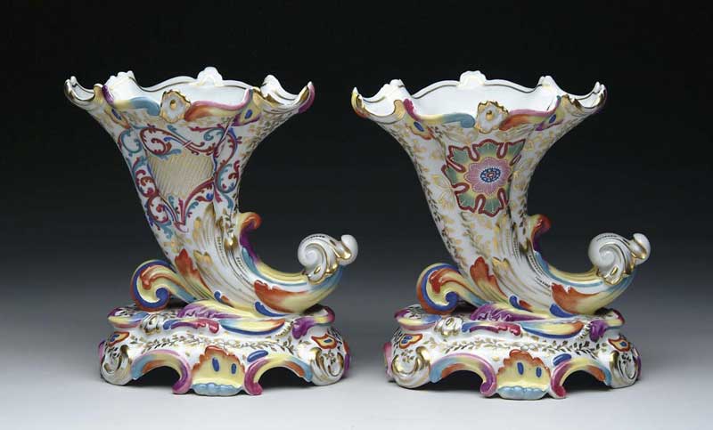 Appraisal: OUTSTANDING PAIR OF FRENCH PARIS PORCELAIN CORNUCOPIA VASES Vases are