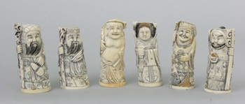 Appraisal: Six Carved Ivory Figures ca th Century Each carved and