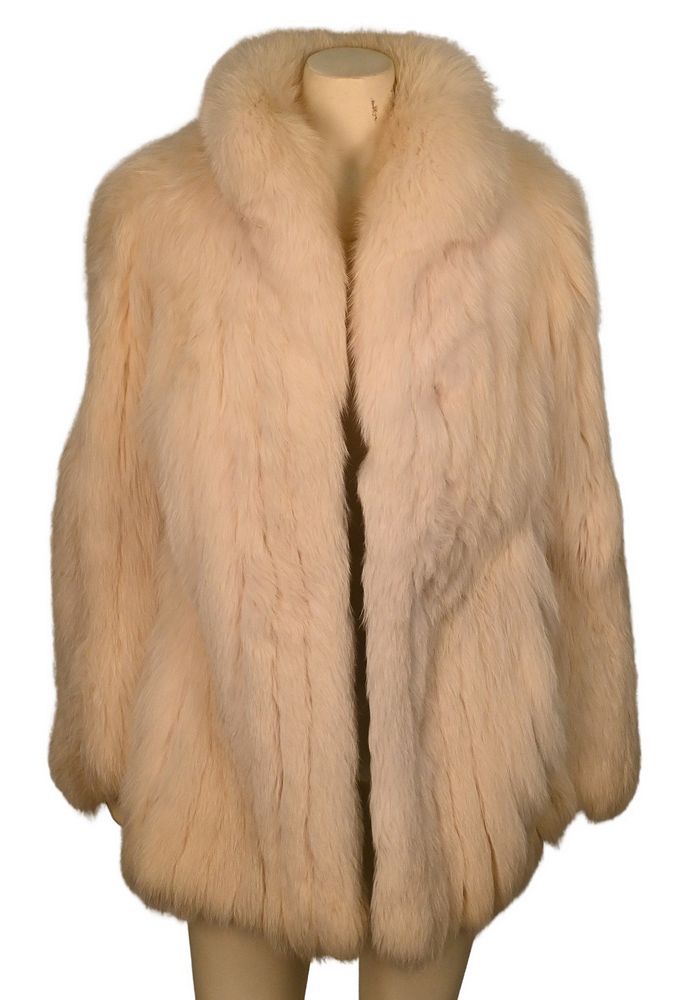 Appraisal: White Rabbit Fur Car Coat having stand up collar side